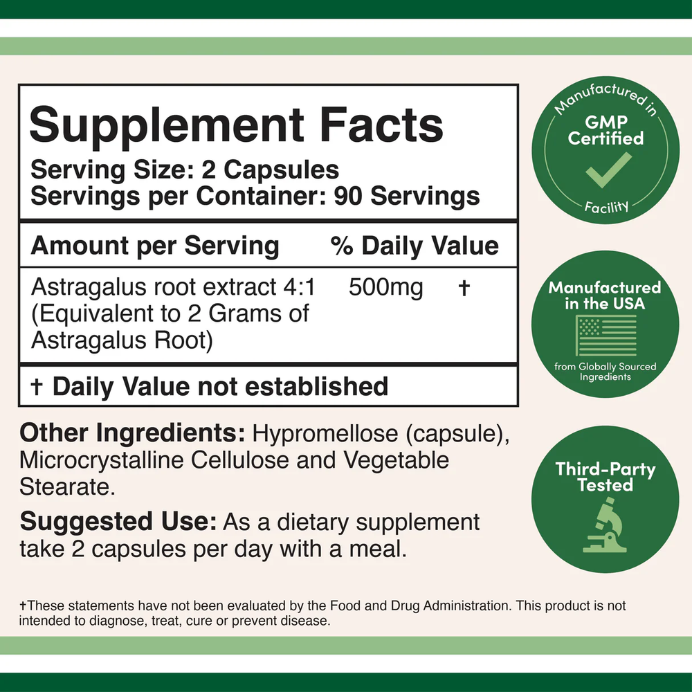 Double Wood Supplements - Astragalus - 300 x 500 mg capsules
