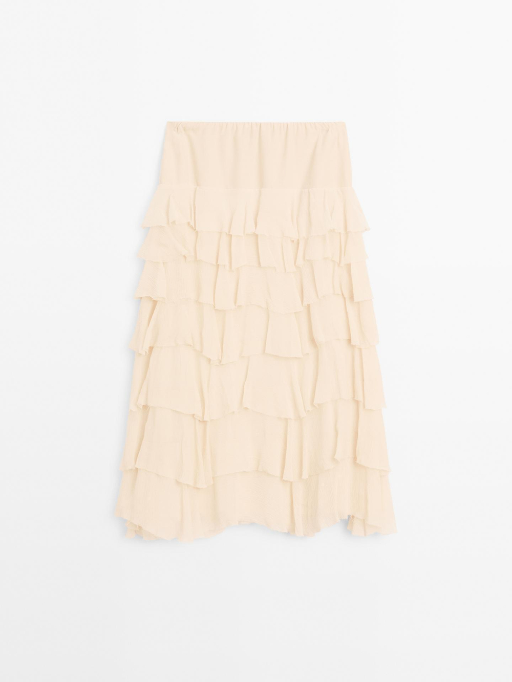 Massimo Dutti Короткая юбка с воланами, кремовый