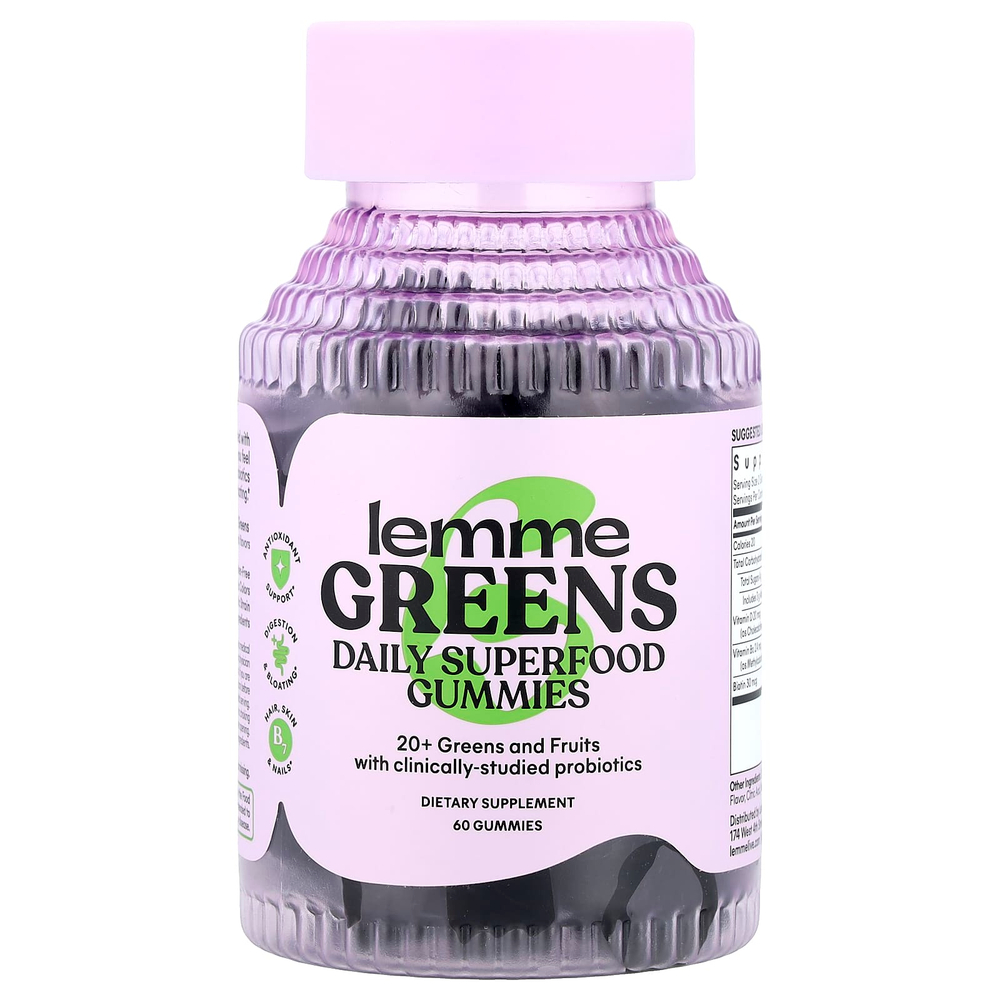 Lemme, Greens, суперфуды для ежедневного приема, со вкусом ягод и зелени, 60 жевательных таблеток