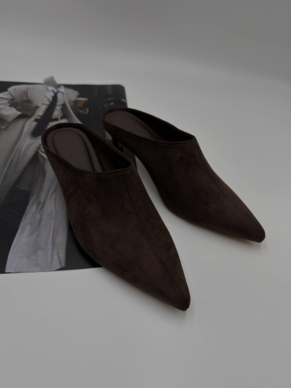 Мюли на каблуке женские экокожа арт. 416-8 цвет"коричневый"