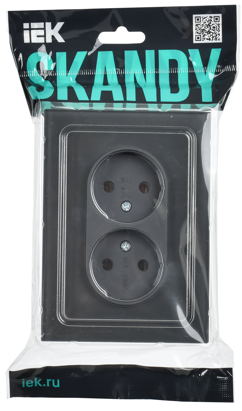 SKANDY Розетка 2-местная без заземления без защитных шторок для плоской вилки 10А SK-R03G стекло графит IEK