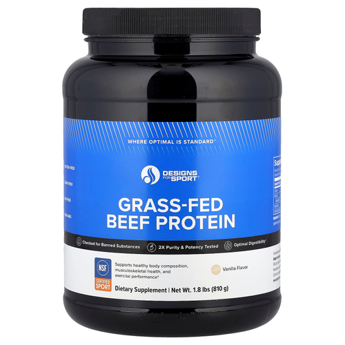 Designs For Health, Designs For Sport®, говяжий протеин травяного откорма, ваниль, 810 г (1,8 фунта)