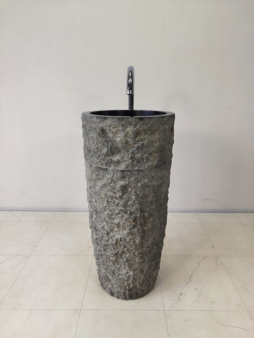 Раковина напольная из андезита Pedestal Black Marmo MN-65921 40х40х90 из натурального камня