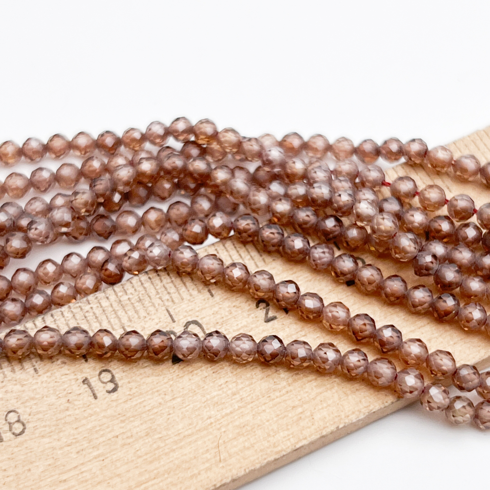 Фианит бусины (кубический цирконий), цвет кофе с молоком, размер около 3 мм, цена за нить 38 см