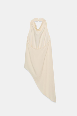 ZARA АСИММЕТРИЧНЫЙ ТОП ZW COLLECTION, ЖЕЛТОВАТО-БЕЛЫЙ