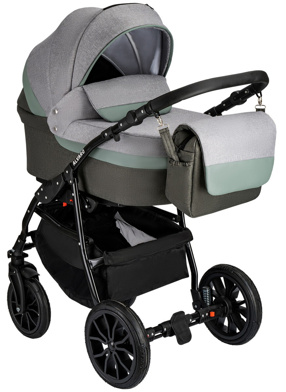 Детская коляска Alis Alvaro F 3 в 1 Al 10 т.серый+св.серый+шалфей кожа