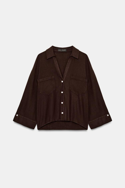 ZARA СВОБОДНАЯ РУБАШКА ИЗ ЛЬНА, КОРИЧНЕВЫЙ