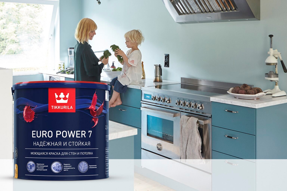 Tikkurila Euro Power 7 Краска моющаяся для стен и потолка интерьерная Матовая "База А"2,7L