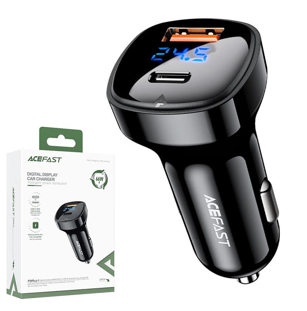Автомобильный адаптер питания ACEFAST B4 1 USB + USB-C 66W (черный)