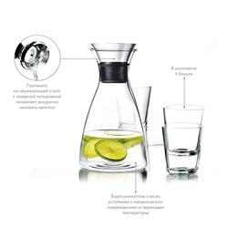 Набор из графина и 4 стаканов drip-free, 1 л