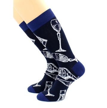 Носки с принтом "Алкоголь и бокалы" темно-синие Hobby Line