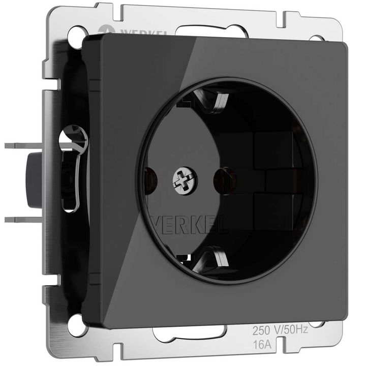 Розетка Werkel с заземлением и шторками черный акрил W1171148 4690389197710