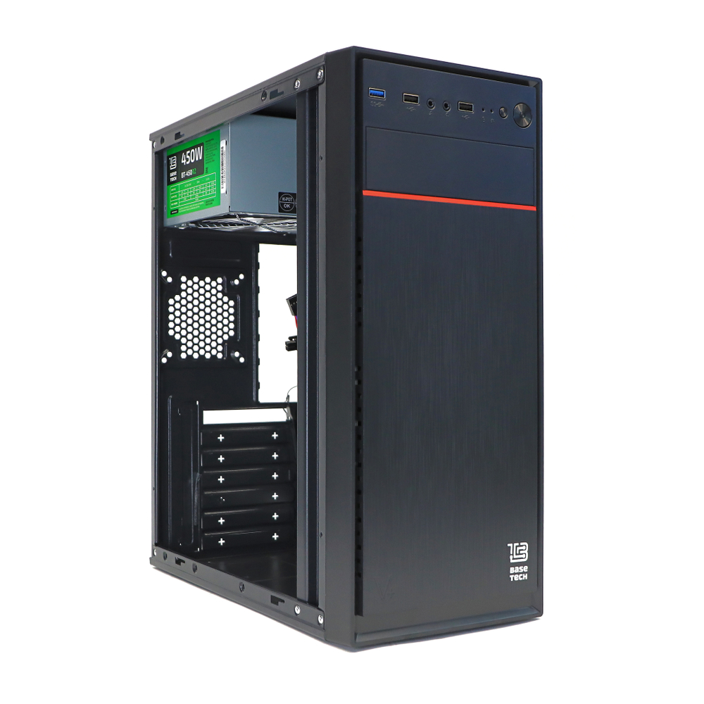 Корпус BaseTech M3405, БП:450W, ATX, чёрный, 2xUSB2, 1xUSB3 (BT-M3405-450W-B)