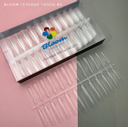 Типсы гелевые №2, 240 шт_уп (миндаль глянцевый, длинный), BLOOM