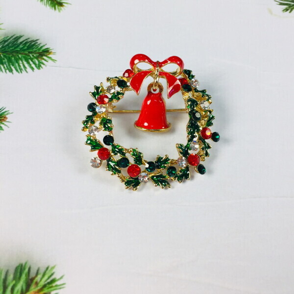 Брошь «Рождественское чудо - Новогодний венок», d-3см