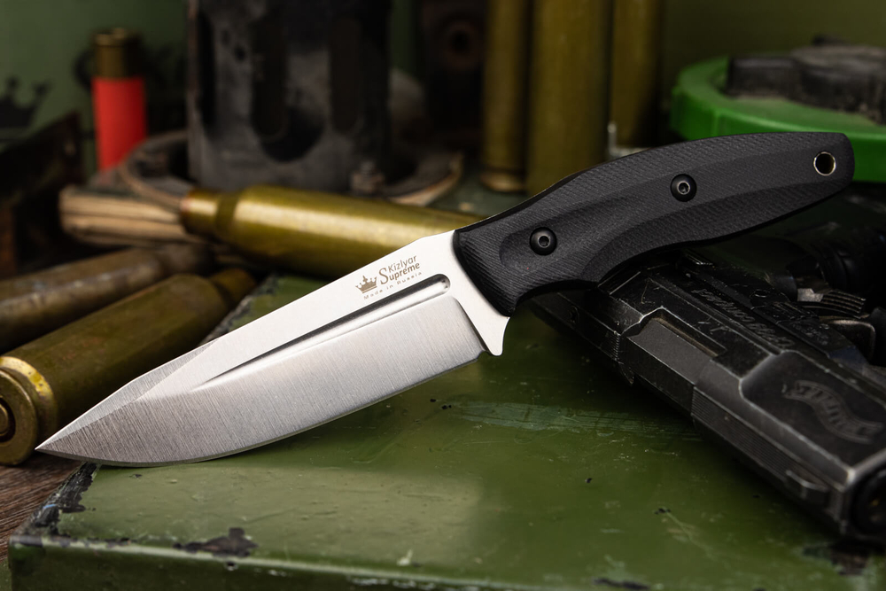 Нож Kizlyar Supreme CITYHUNTER AUS-8 SW G10-BH PS (StoneWash, Black G10 Handle, Polyamide Sheath)