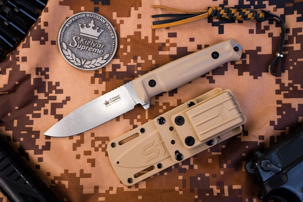 Нож Kizlyar Supreme STURM AUS-10Co (Cryo) SW G10-DH PS (StoneWash,G10 Desert Handle, Polyamide Sheath)