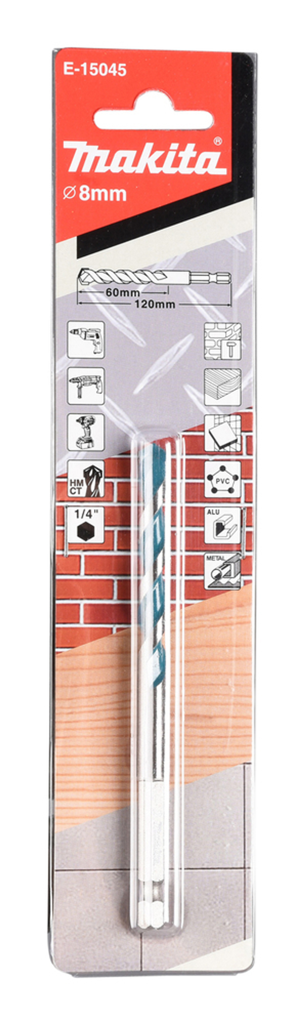 Сверло универсальное 8x60x120, 1/4" Makita E-15045 8x60x120