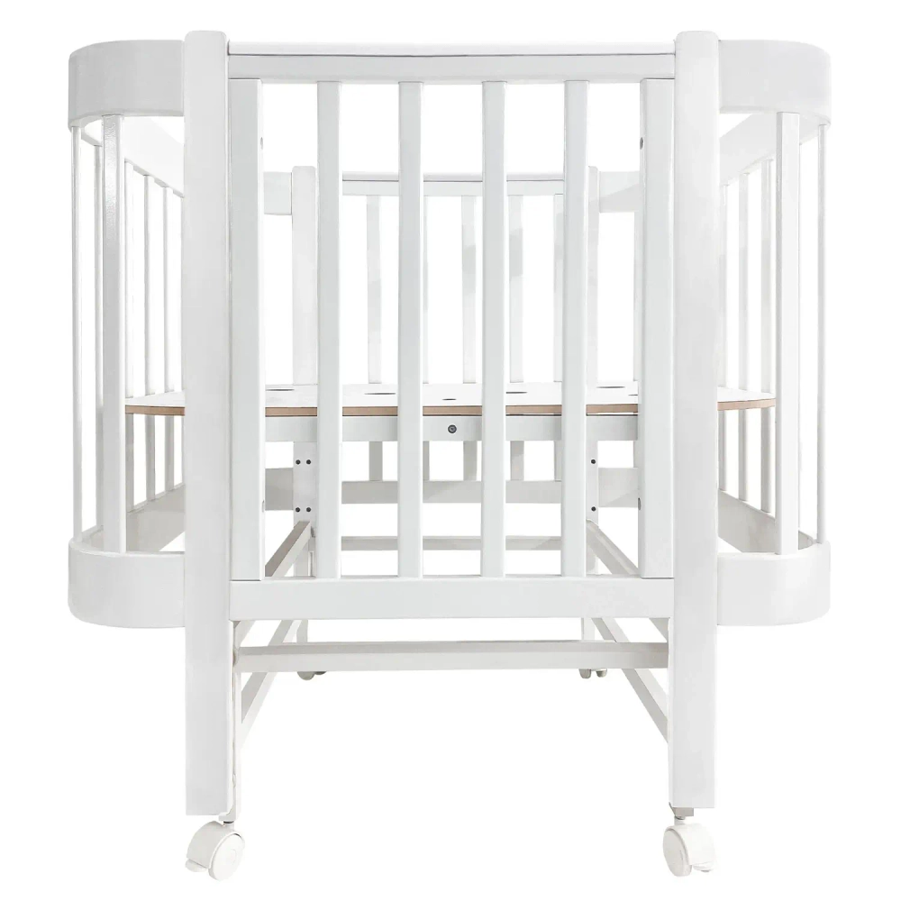 Кровать детская Indigo Italiano Baby продольный маятник на колесах белый-белый