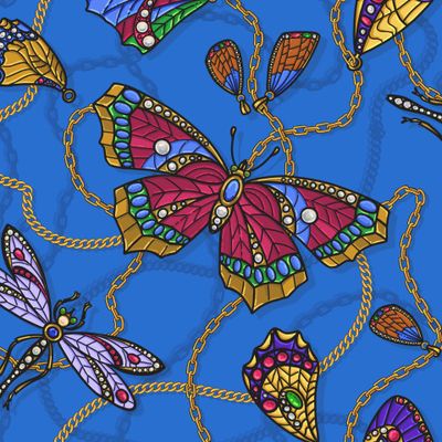 Ювелирные бабочки и стрекозы на синем