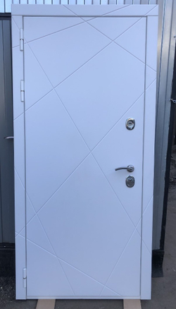 Входная металлическая белая дверь с зеркалом RеX (РЕКС) 13 Силк сноу / зеркало 2 XL Силк сноу ( белый без текстуры)