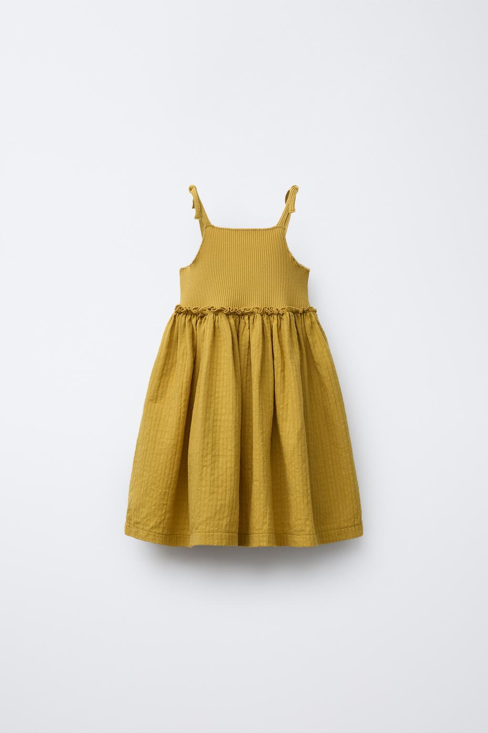 ZARA КОМБИНИРОВАННОЕ ПЛАТЬЕ В РУБЧИК С РЕЛЬЕФНЫМ УЗОРОМ, СВЕТЛО-ОЛИВКОВЫЙ