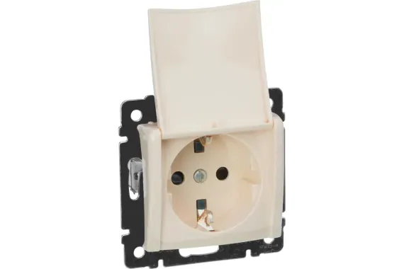 Розетка Legrand Valena с заземлением и крышкой слоновая кость 04705