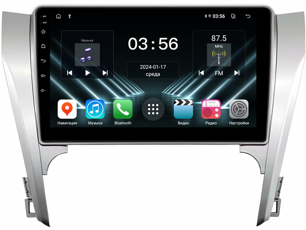 Магнитола Toyota Camry 50 2011-2014 (рамка серебро) - FarCar DX131M монитор 10" IPS на Android 13, 4+64Гб, CarPlay