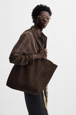 ZARA КОЖАНАЯ СУМКА-ШОПЕР, КОРИЧНЕВЫЙ