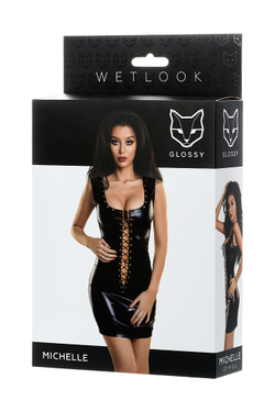 Платье Glossy MICHELLE из материала Wetlook с заклепками, черный, M