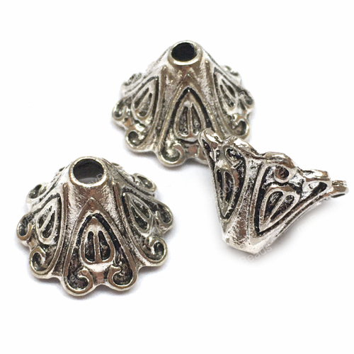 Шапочки для бусин "Бал" 15х10 мм (6 шт), под серебро