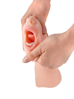 Нежный двусторонний реалистичный мастурбатор - ротик с зубками и вагина (Цвет: телесный)