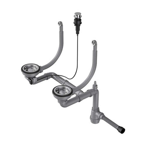 Арматура с клапаном-автоматом для двухчашевых моек с круглыми переливами Omoikiri WK-2-R-A-IN