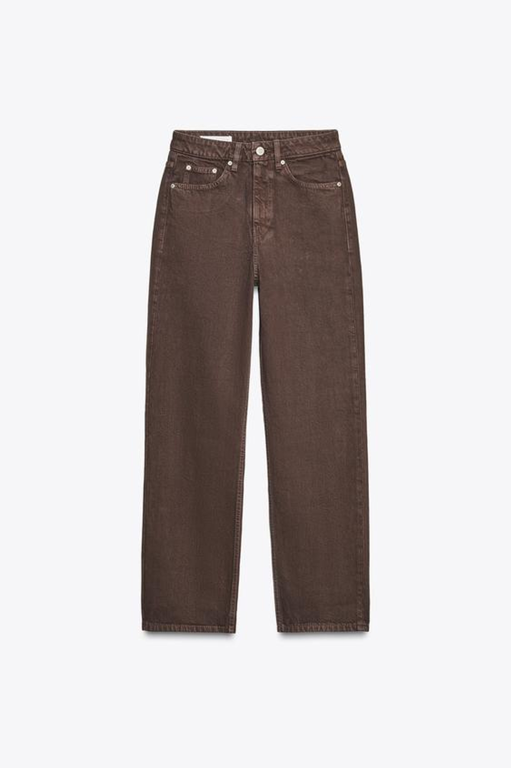 ZARA ДЖИНСЫ TRF MOM FIT С ВЫСОКОЙ ПОСАДКОЙ, КОРИЧНЕВЫЙ