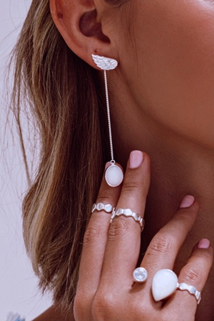 Серьги-трансформеры «Невесомость» с лунным радужным камнем