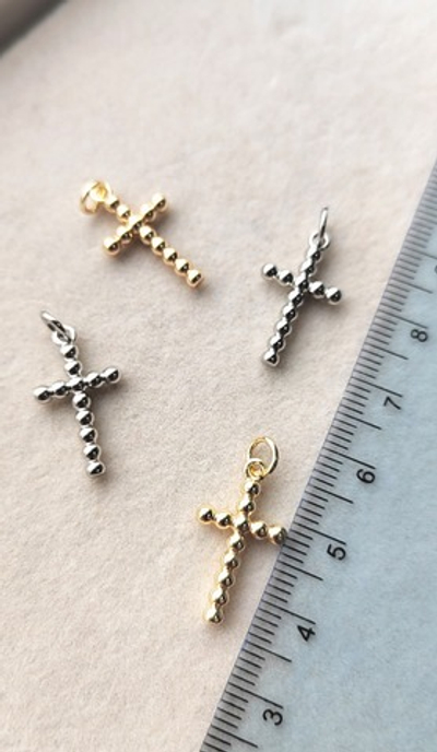 513-р Подвеска "Крест" с шариками 20*11мм, родий