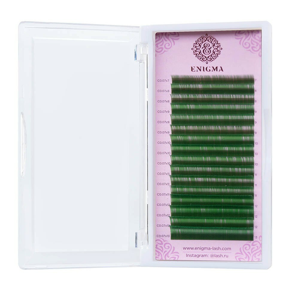 Цветные ресницы Enigma микс 0,07/D/8-13 mm "Зеленый" (16 линий)