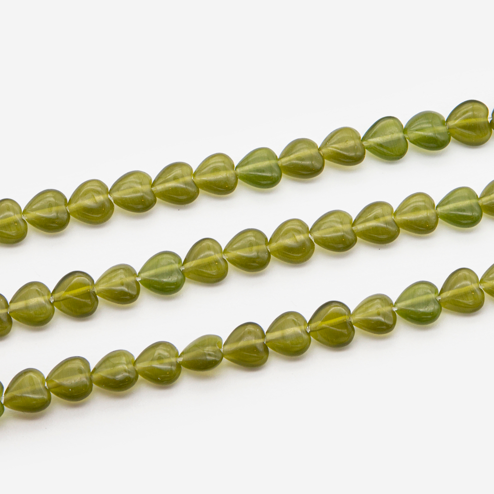 пр-04 Сердечки "кошачий глаз" (имитация), "Оливка", 8мм (10шт)