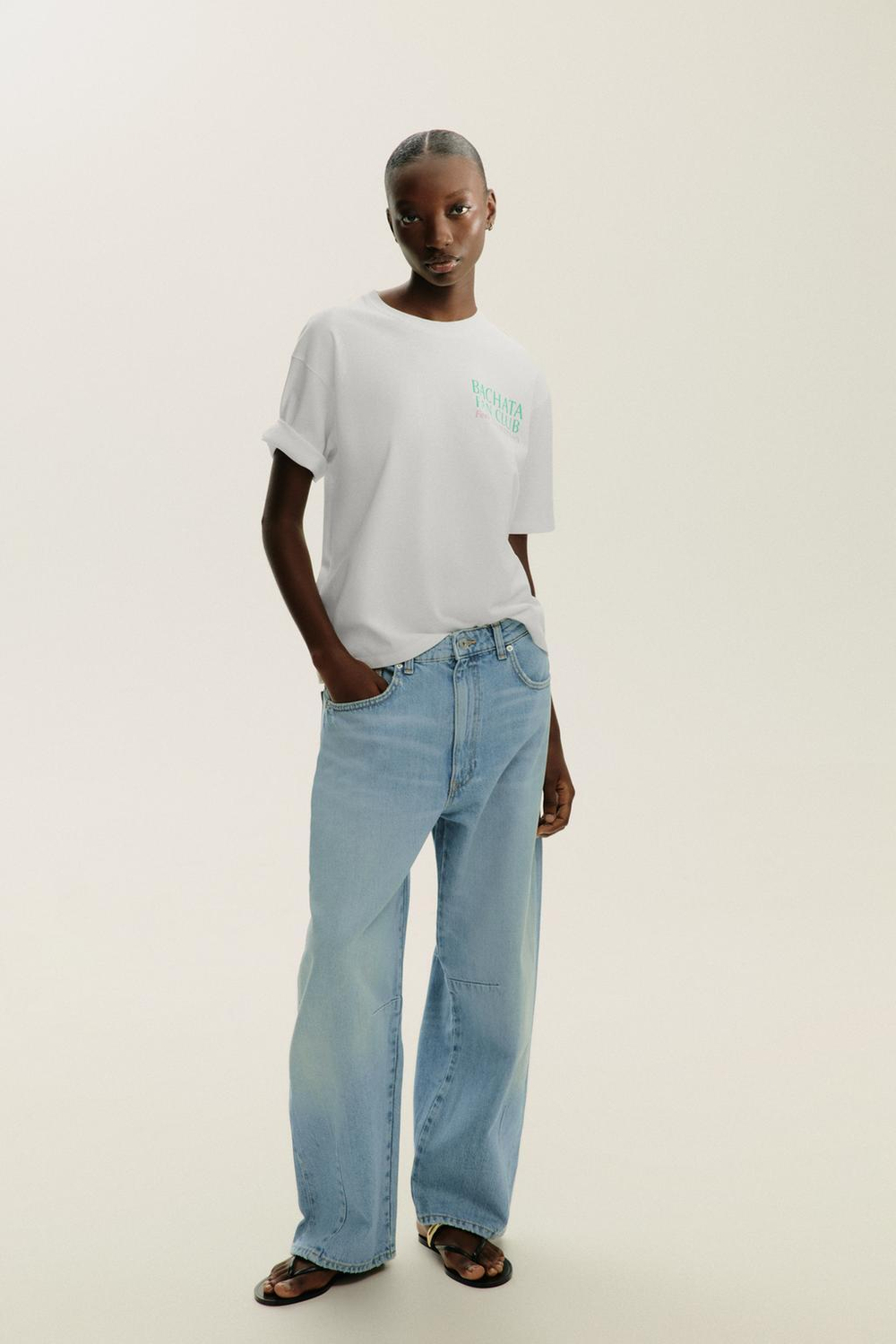 ZARA ФУТБОЛКА С НАДПИСЬЮ, БЕЛЫЙ