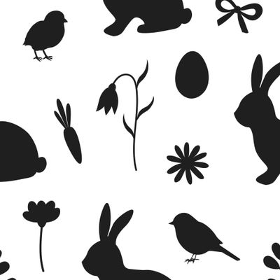 Пасхальные кролики птички и цветы силуэты