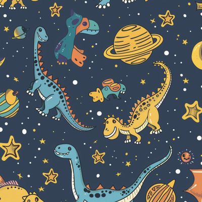 Динозаврики в космосе темный фон