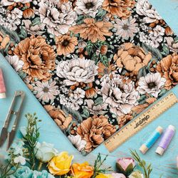 Ткань штапель пышные распустившиеся цветы