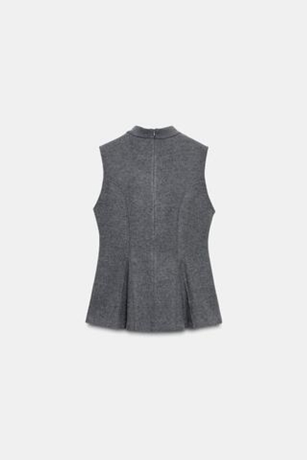 ZARA ТОП ИЗ МЯГКОЙ ТКАНИ С БАСКОЙ, СЕРЫЙ