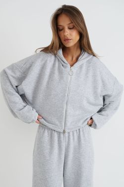 Укороченное худи на молнии цвета серый меланж
