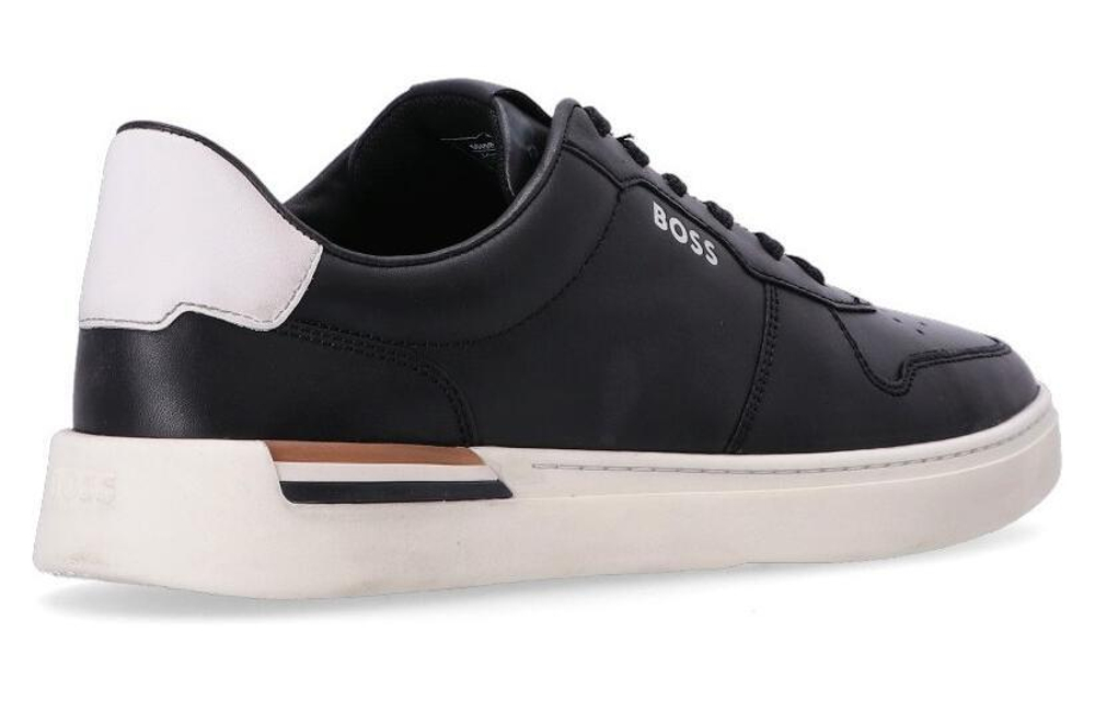 HUGO BOSS leather lace-up round toe low-top sneakers men's black