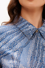 23387 Блузка женская (бежево-синий принт)