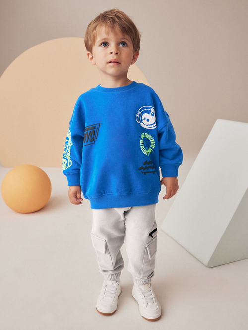 Толстовка и брюки карго в комплекте для мальчика Next N96-342, Синий, Серый