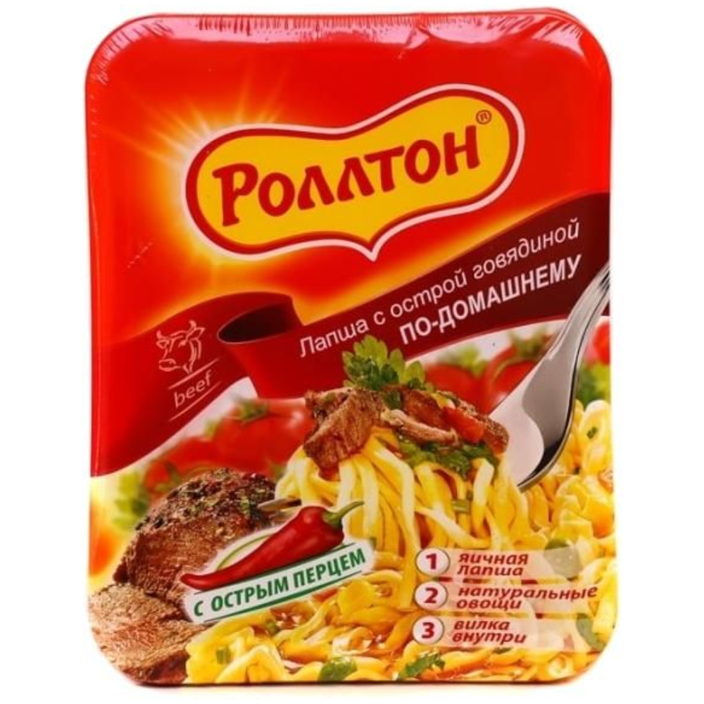 Лапша Роллтон С говядиной острая лоток 90 гр