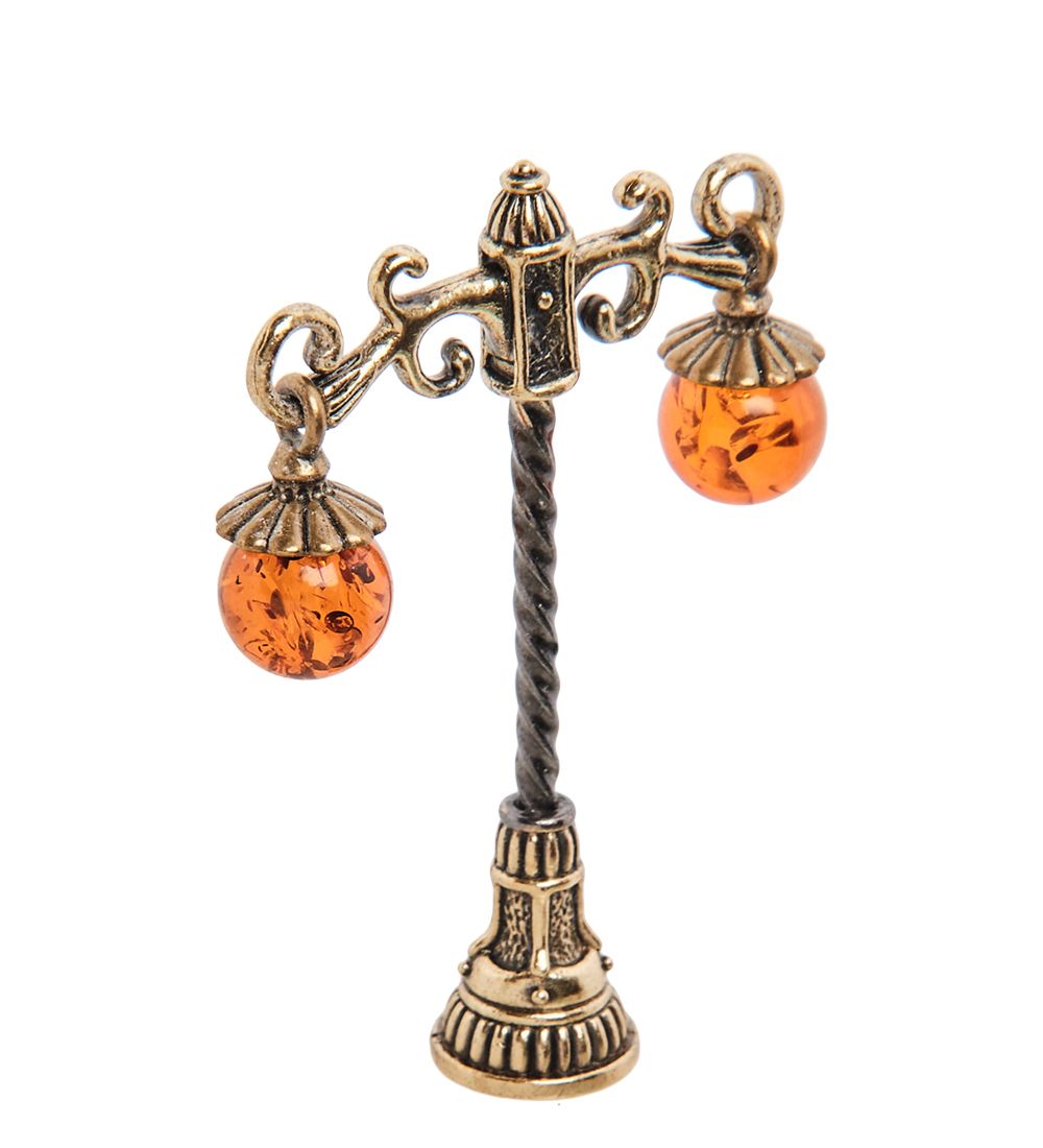 AM-3196 Фигурка «Фонарь» (латунь, янтарь)