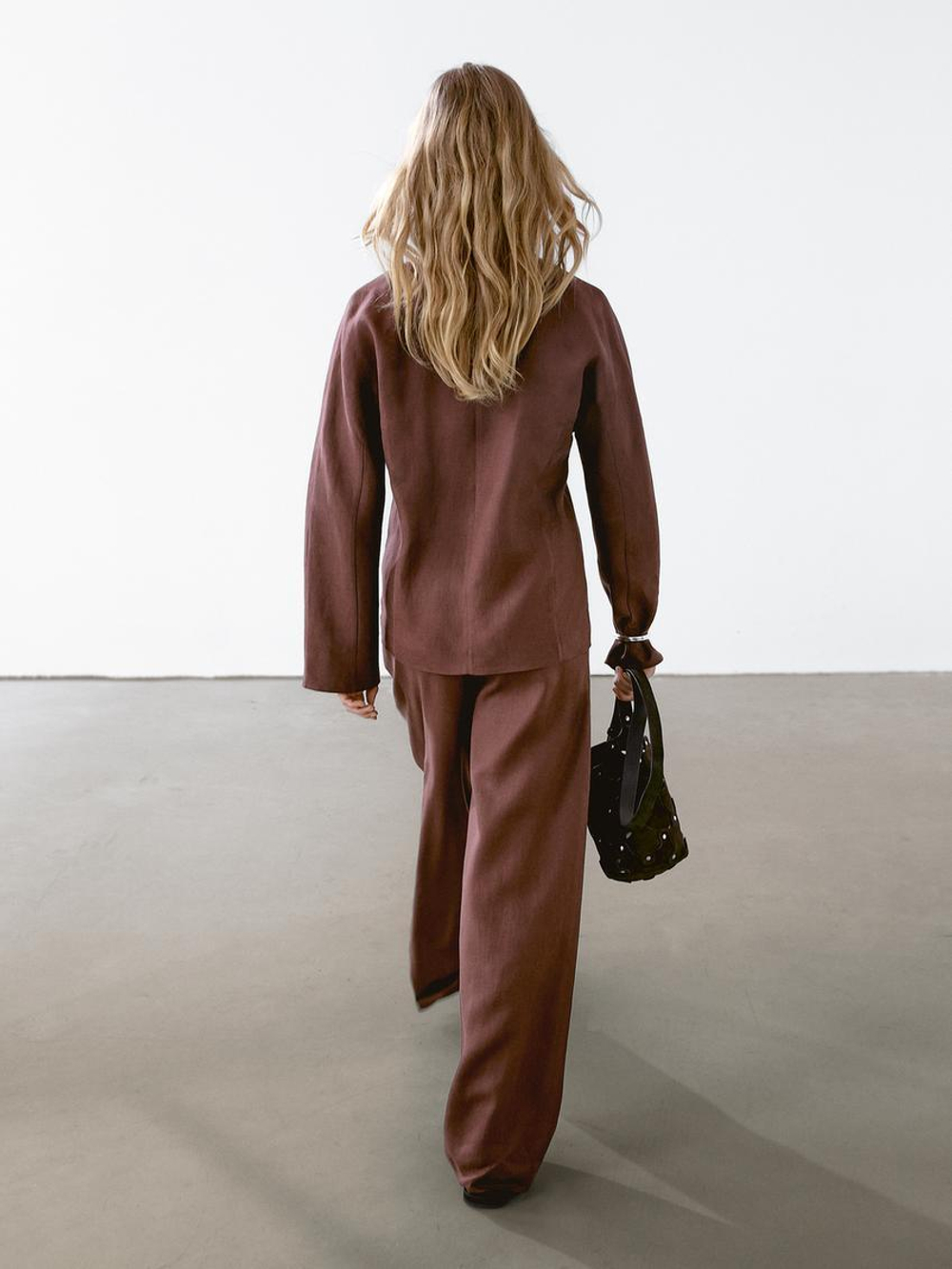 Massimo Dutti Кимоно из 100% струящегося льна, коричневый